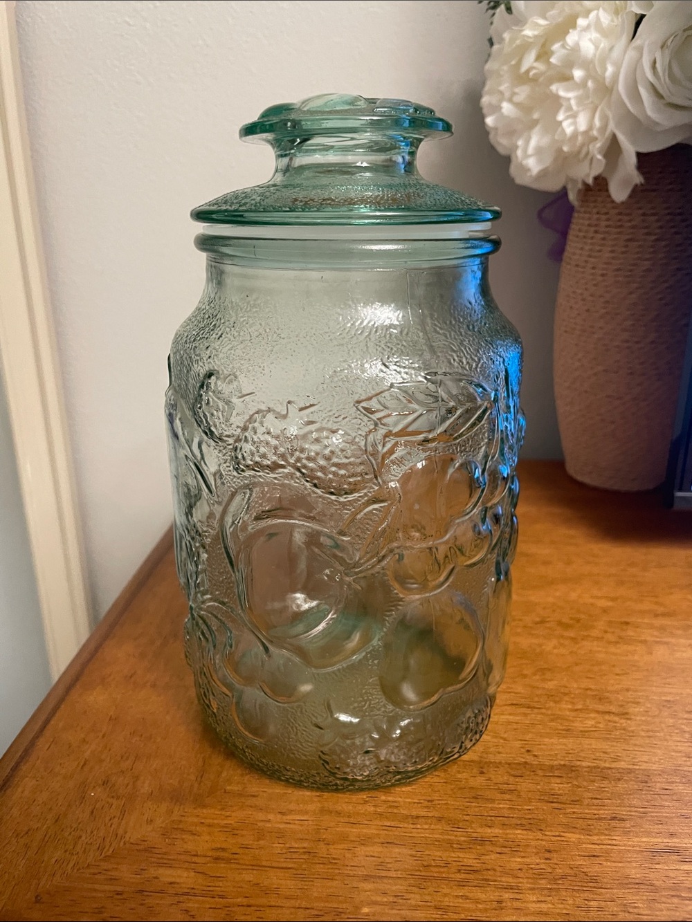 Mid Century Modern Vintage LIBBEY Orchard Glass Storage Jar Kitchen Canister